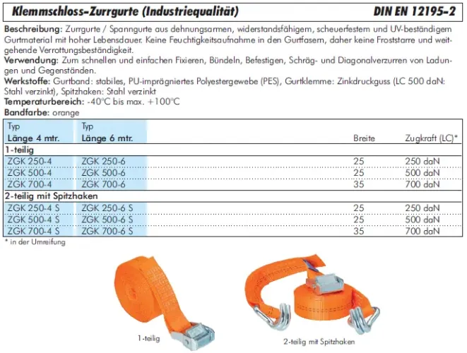 Zurrgurte mit Klemmschloss | Industriequalität nach DIN EN 12195-2